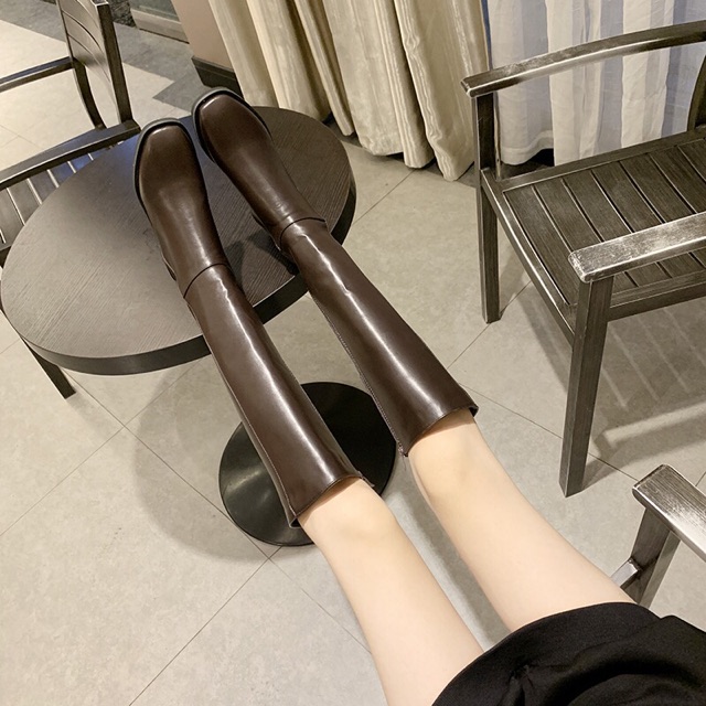 Boots lửng Ulzzang cổ cao da trơn khoá sườn | BigBuy360 - bigbuy360.vn