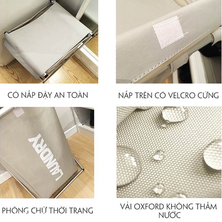 Giỏ đựng đồ giặt 3 ngăn tốt, Giỏ vải gấp gọn đựng quần áo chất lượng cao