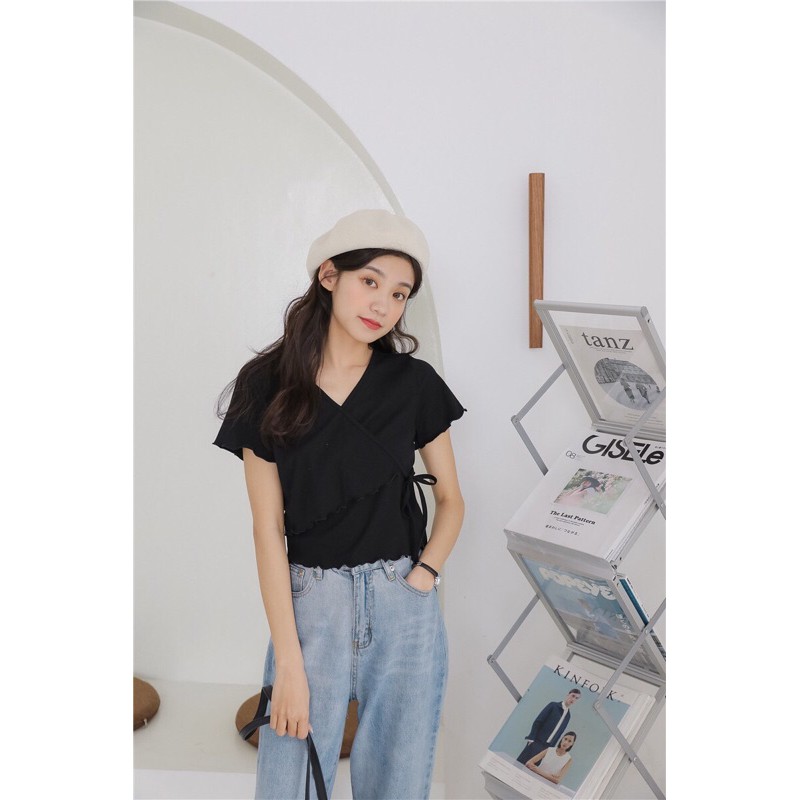 Áo croptop ôm eo , vạt chéo cột eo ulzzang | BigBuy360 - bigbuy360.vn