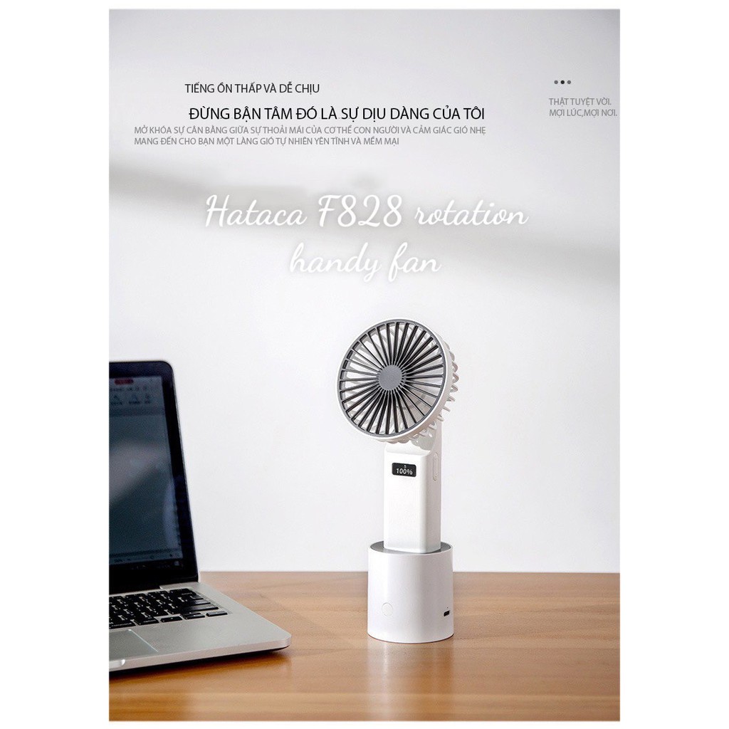 Quạt mini xoay tự động sạc pin Hataca F828 Handy fan