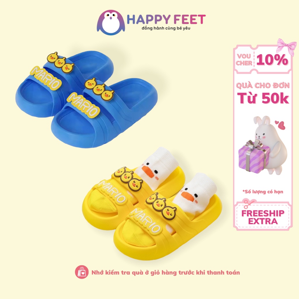 Dép trẻ em gà con Cheerful Mario HJ6602 hoạt hình chống trượt thời trang 2022 cho bé- Happy Feet phân phối chính thức