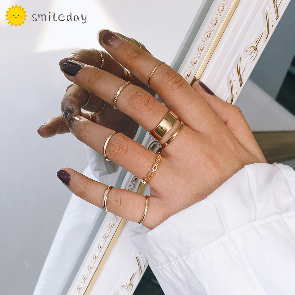 Set 7 Chiếc Nhẫn Hợp Kim Kiểu Đơn Giản Phong Cách Vintage Thời Trang Cho Phụ Nữ