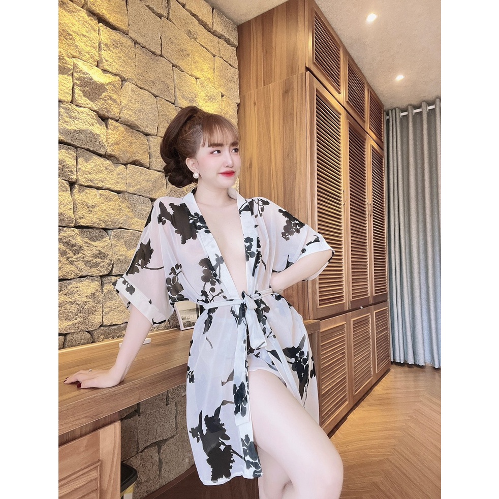 Choàng Ngủ Voan SOJUN Đồ Ngủ Sexy , set choàng voan kèm quần &lt;65kg