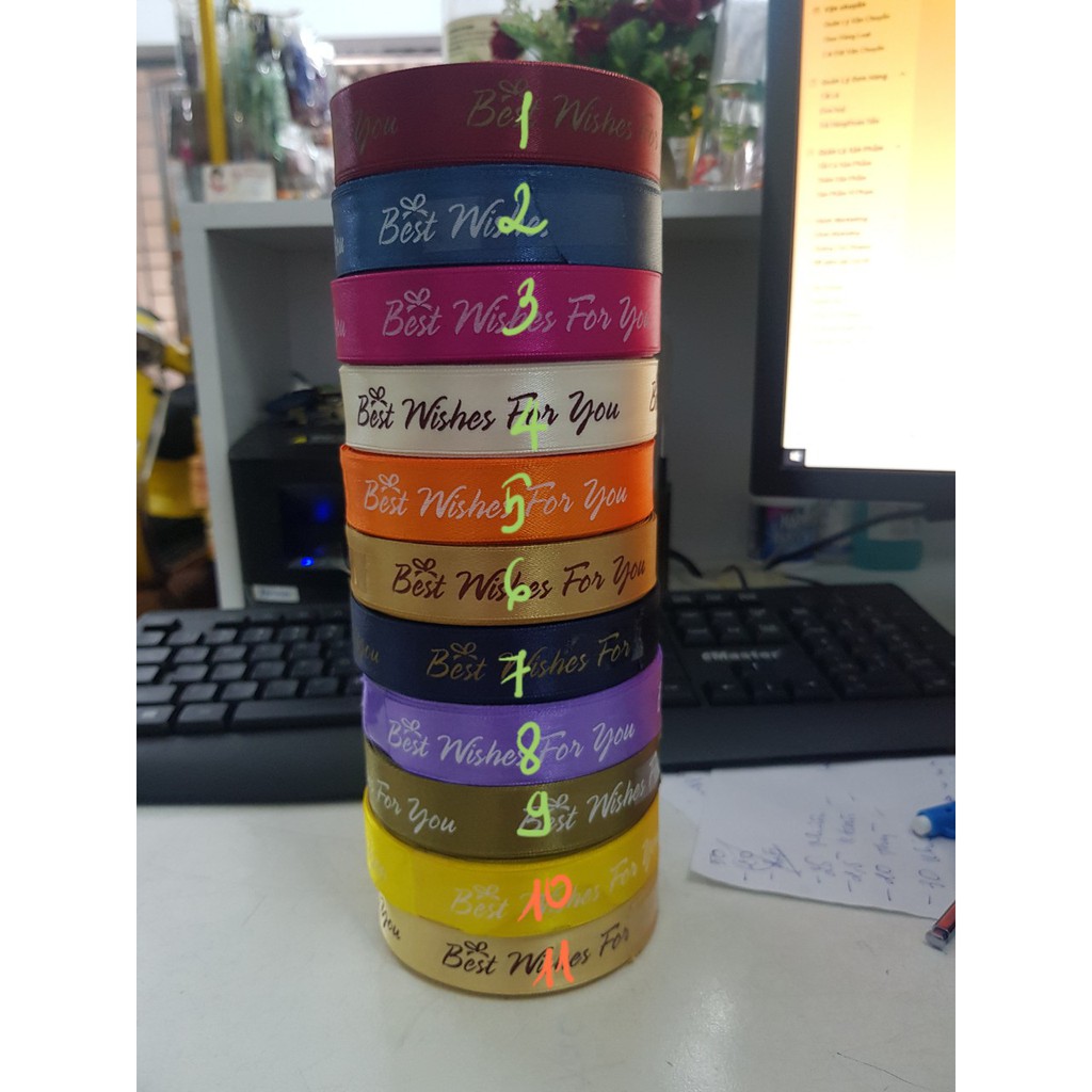 Dây ruy băng in chữ 2cm nhiều mẫu nhiều màu