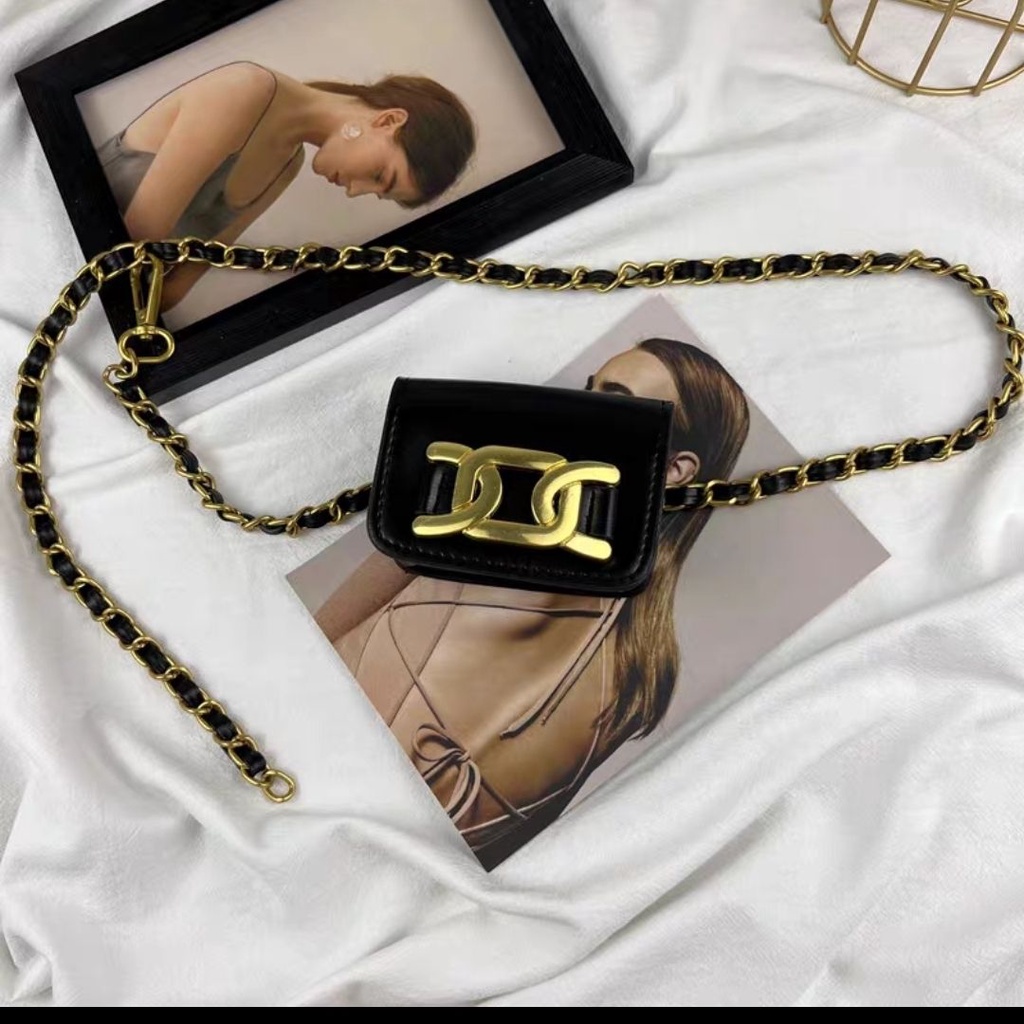 Túi Đeo Hông Hình Vuông Cỡ Nhỏ Phối Dây Đeo Sợi Xích Thời Trang Cho Nữ