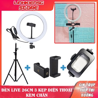Đèn LiveStream Live 26CM + 3 Kẹp ĐT + Chân 1.6M Full Bộ live stream nhiều máy