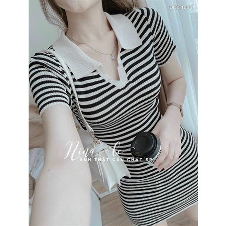 Đầm ôm body đi chơi, đầm suông dáng ôm tôn dáng đẹp với chất liệu thun gân co giản tốt, thiết kế cổ sơ mi phong cách hàn