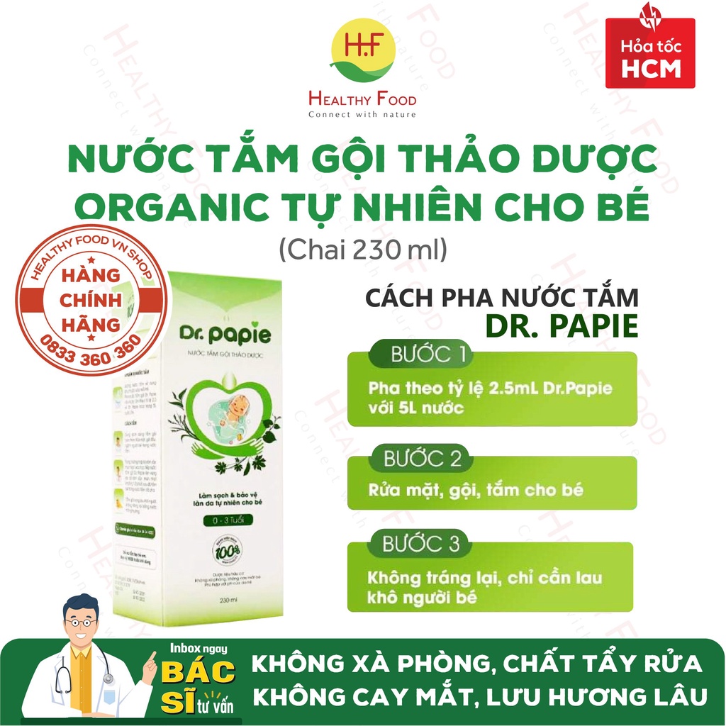 [AN TOÀN CHO BÉ TỪ SƠ SINH] Nước tắm gội thảo dược từ thiên nhiên Dr.Papie chống cảm cúm và rôm sảy (Chai 230ml)