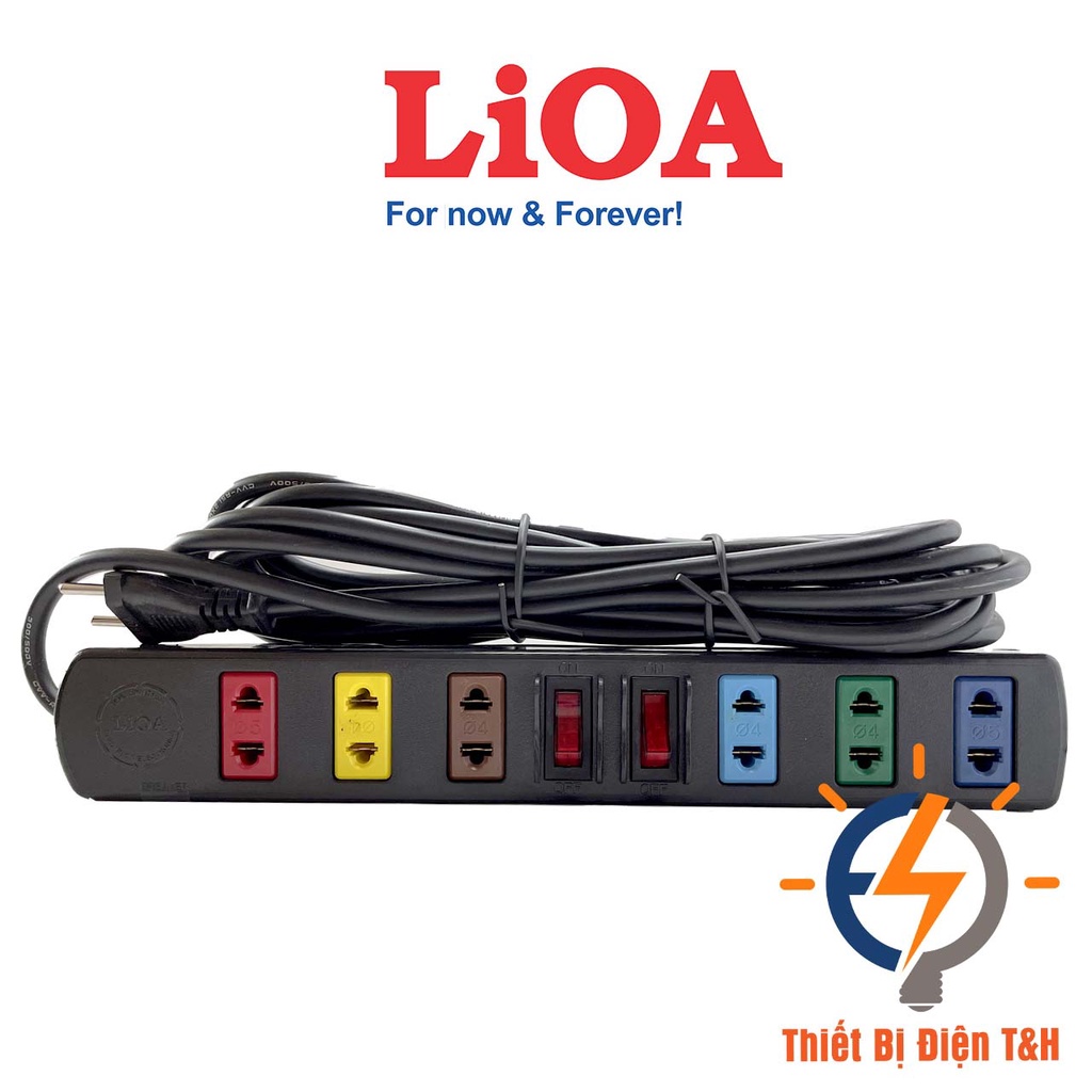 Ổ cắm điện LIOA, 2200W, 6 ổ cắm, 2 công tắc, dây dài 3M, 5M, 6S3 - 6S3W - Thiết Bị Điện T&amp;H