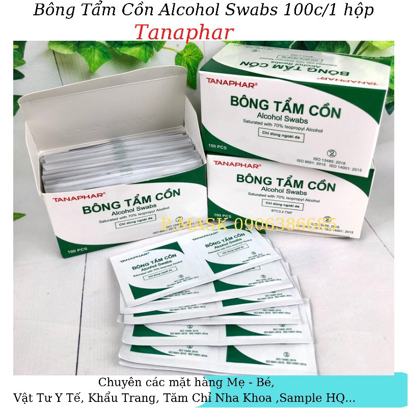 Bông tẩm cồn sát trùng TANAPHAR 100 miếng hộp tiện lợi