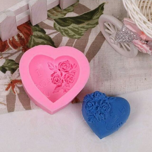 Khuôn silicon 4D tim hoa hồng I Love You