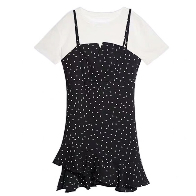 Set váy hai dây + phông trắng