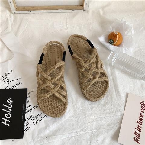 Dép đế xuồng Giày Đan Rơm Thắt Dây Phong Cách La Mã Thời Trang Mùa Hè Hàng Mới Dành Cho Học Sinh