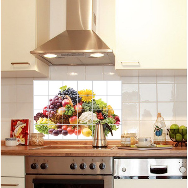 Decal dán bếp tráng nhôm cách nhiệt size lớn - rổ trái cây lớn