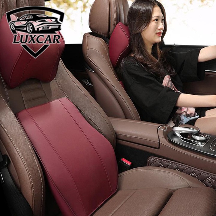 [Mã LIFEAUMAY giảm 10% tối đa 30k đơn 150k] Gối tựa đầu và tựa lưng ô tô LUXCAR vỏ da Pu chất liệu cao su non cao cấp