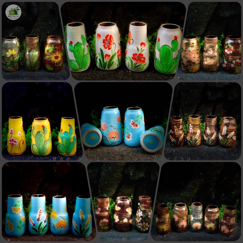 LỌ VẼ HOA MÀU NÂU  - MEN MỘC - GỐM BÁT TRÀNG - DECOR TRANG TRÍ NHÀ