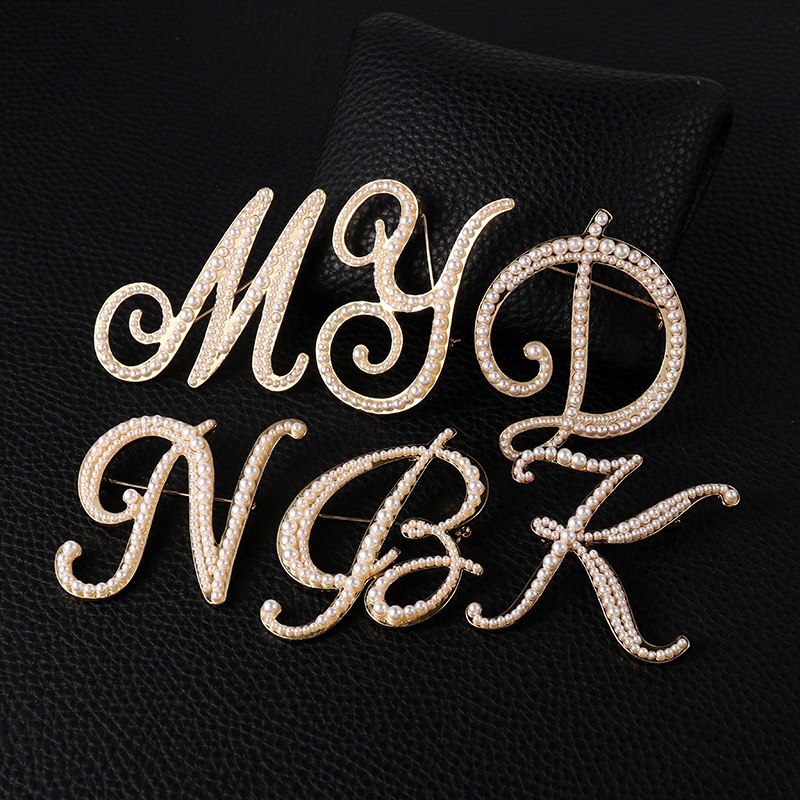 Ghim Cài Áo Hình Chữ Cái Đính Ngọc Trai Nhân Tạo Thời Trang