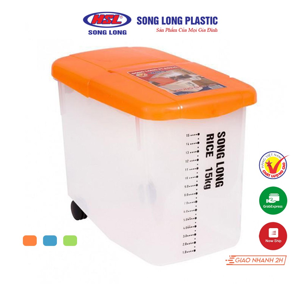 Thùng đựng gạo có nắp Song Long Plastic 10kg, 15kg nhựa cao cấp có bánh xe