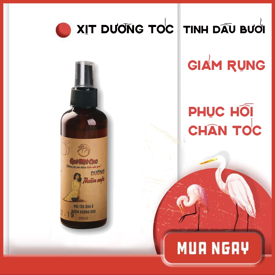 Xịt dưỡng tóc giảm rụng rõ rệt, làm mềm sợi, vào nếp tóc Quê Một Cục 100ml (Handmade)