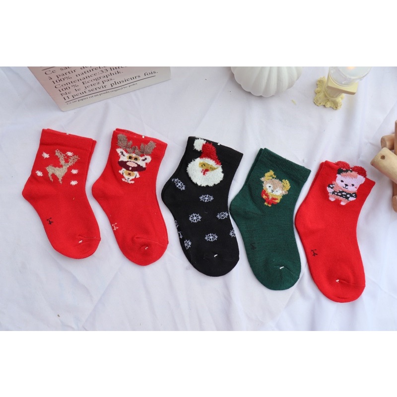 [SET 10 ĐÔI] Tất Noel Cotton trẻ em Ấm Áp | Quà Tặng Noel Dễ Thương