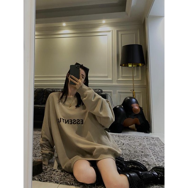 Áo sweater áo nỉ essentials form rộng chất nỉ bông dày