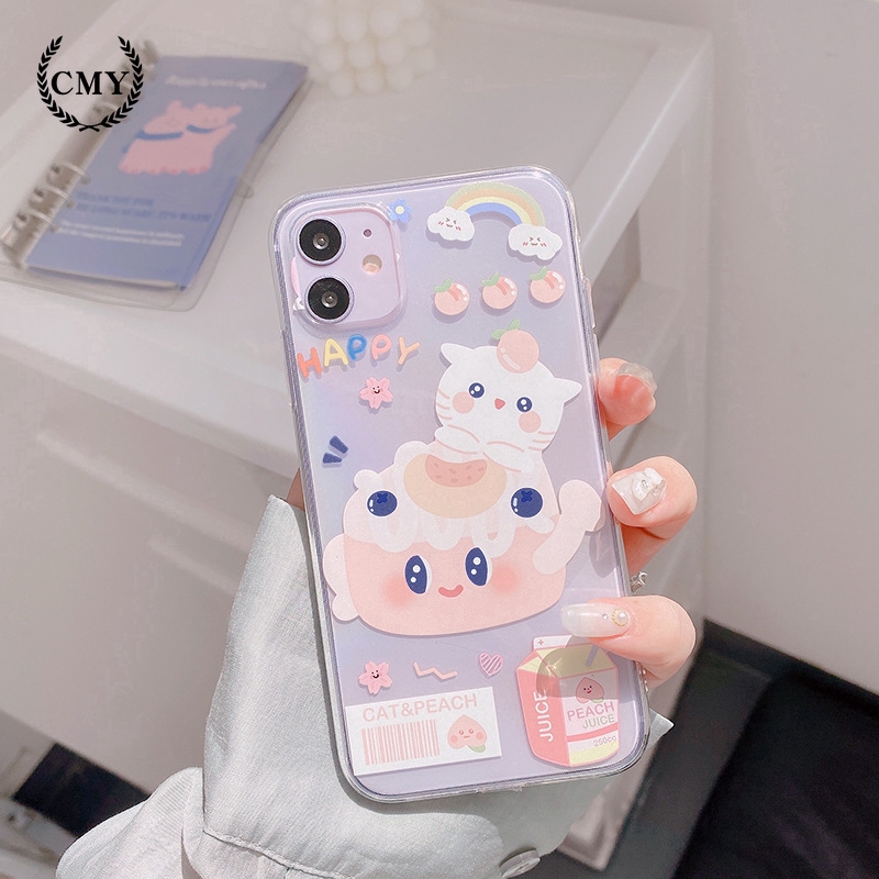 Ốp điện thoại TPU silicon in họa tiết mèo và quả đào cho iPhone11/11Pro 11pro Max X XR XS XS MAX 6 7 8 plus SE | BigBuy360 - bigbuy360.vn
