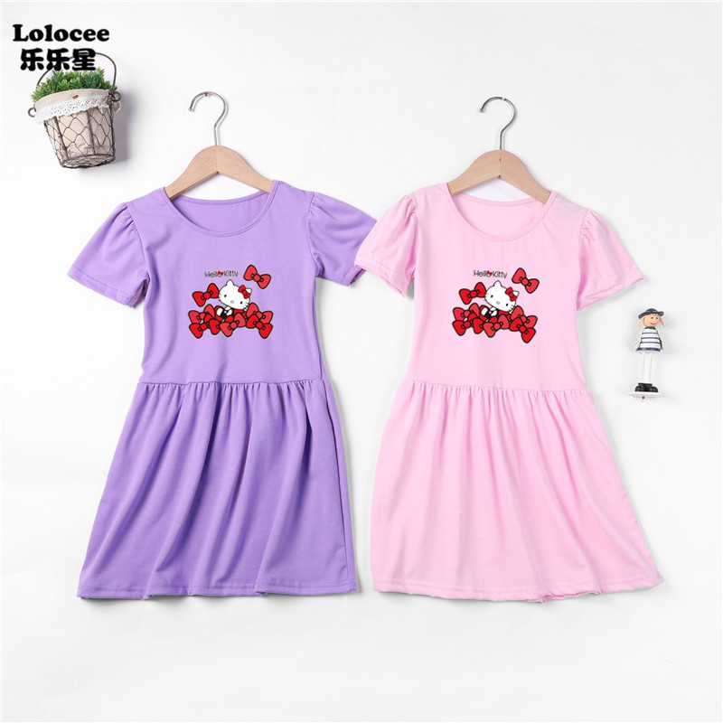 Đầm Hello Kitty Tay Ngắn Cho Bé Gái