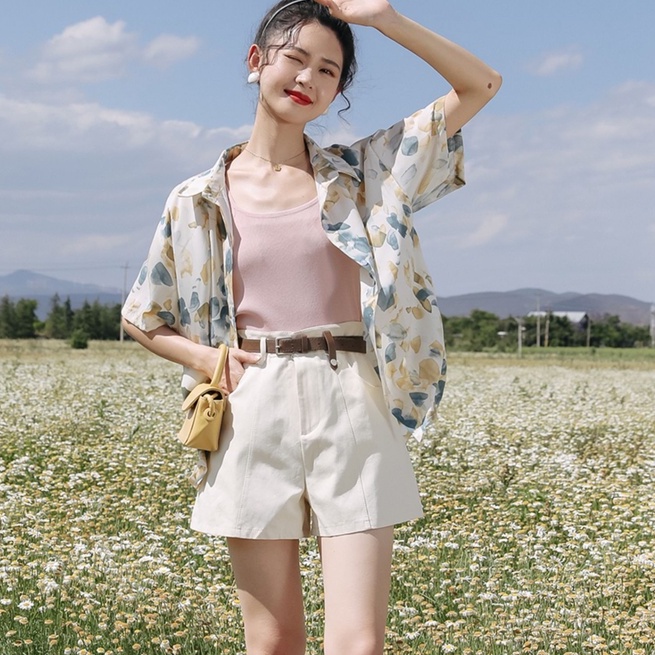 Áo Sơ Mi Voan Hoa Ngắn Tay Dáng Rộng Xinh Xắn Dành Cho Nữ