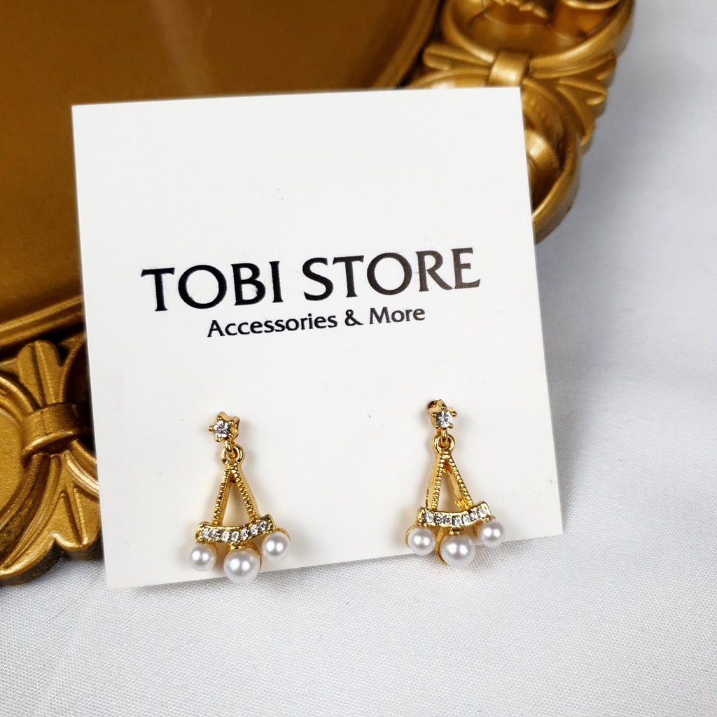 Khuyên tai họa tiết tam giác đính ngọc trắng bông tai nữ sang trọng TB19/7 TOBI STORE