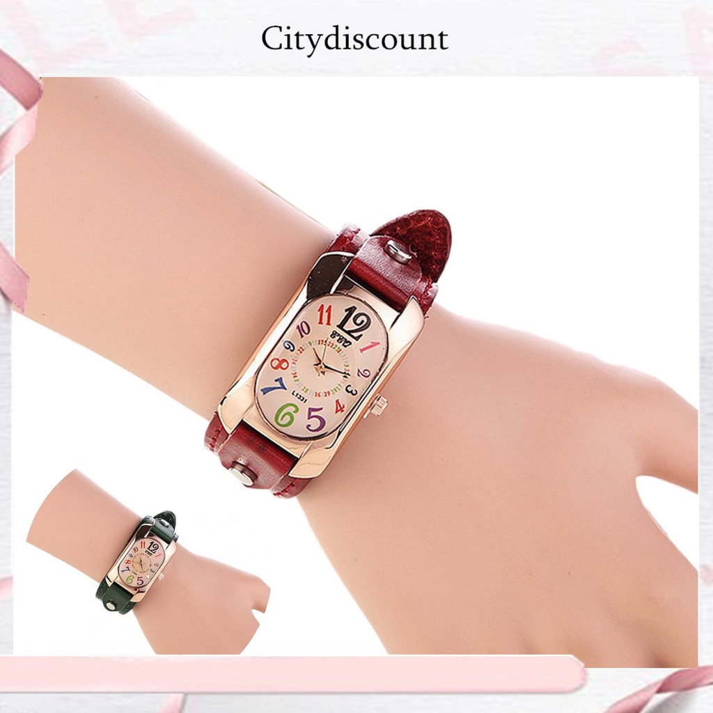 Đồng hồ đeo tay dây giả da kiểu dáng vintage cho nữ