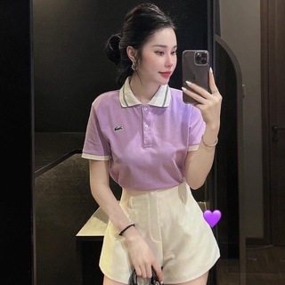 Áo polo nữ màu xanh tím, áo thun polo xanh tím cổ trắng viền đen