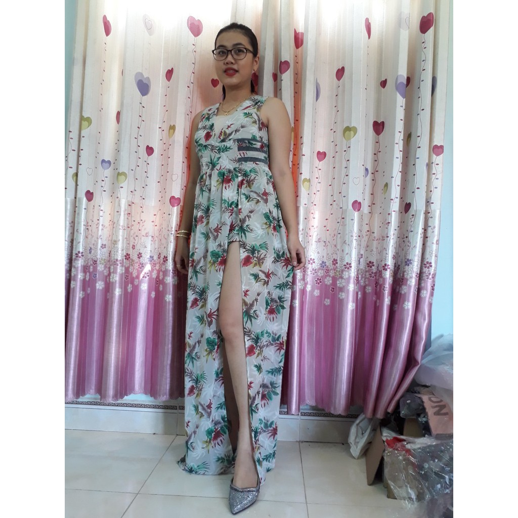 [hàng hot][hàng có sẵn]Đầm Maxi, Đầm Maxi Xẻ Tà, Chất Voan Cao Cấp, Đi Biển Hoặc Dự Tiệc Dưới 55Kg Mặc Đẹp