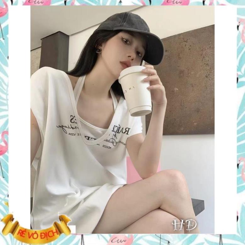 SET ÁO CROPTOP HAI DÂY MIX ÁO TANKTOP IN CHỮ