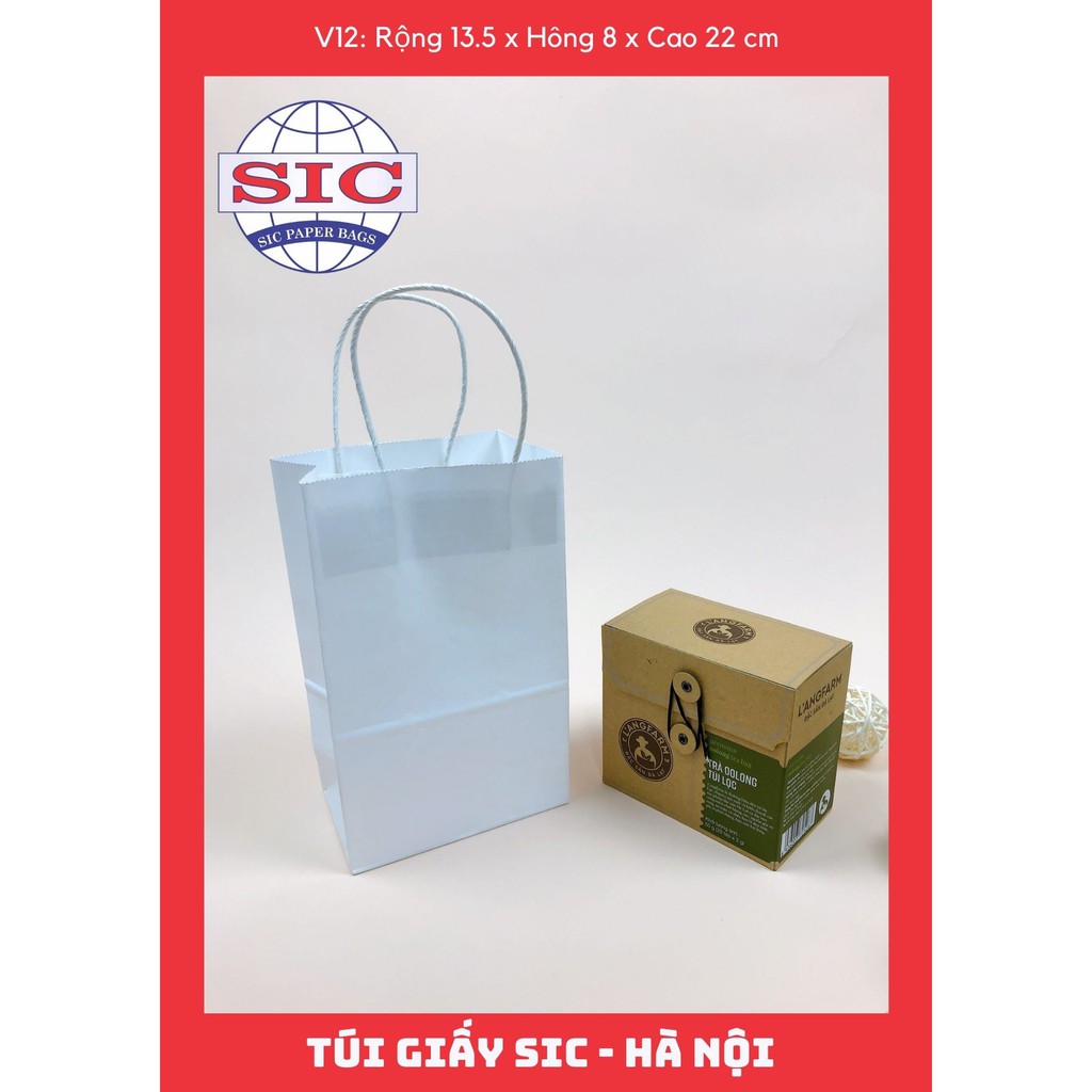 [SET 10 CHIẾC] TÚI GIẤY KRAFT V12: 13.5x8x22 MÀU TRẮNG CÓ QUAI