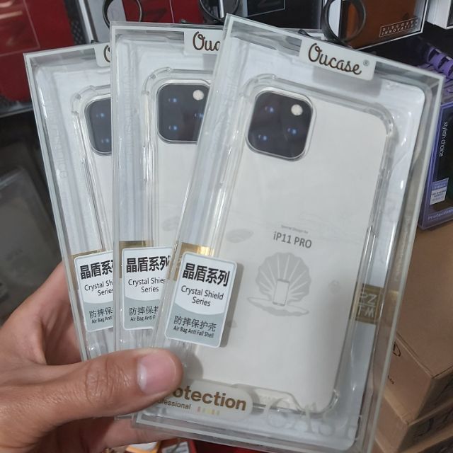 Ốp lưng trong suốt nhựa cứng chống ố vàng viền nhựa dẻo 4 góc nhô chống sốc ip 11 pro