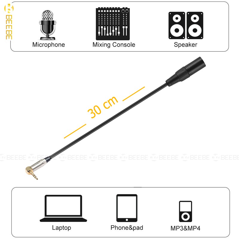 Transhine DC-03 - Cáp Tín Hiệu Audio cho Transmitter, Kết Nối Máy Quay XLR - 3.5mm, Dài 0.3m.