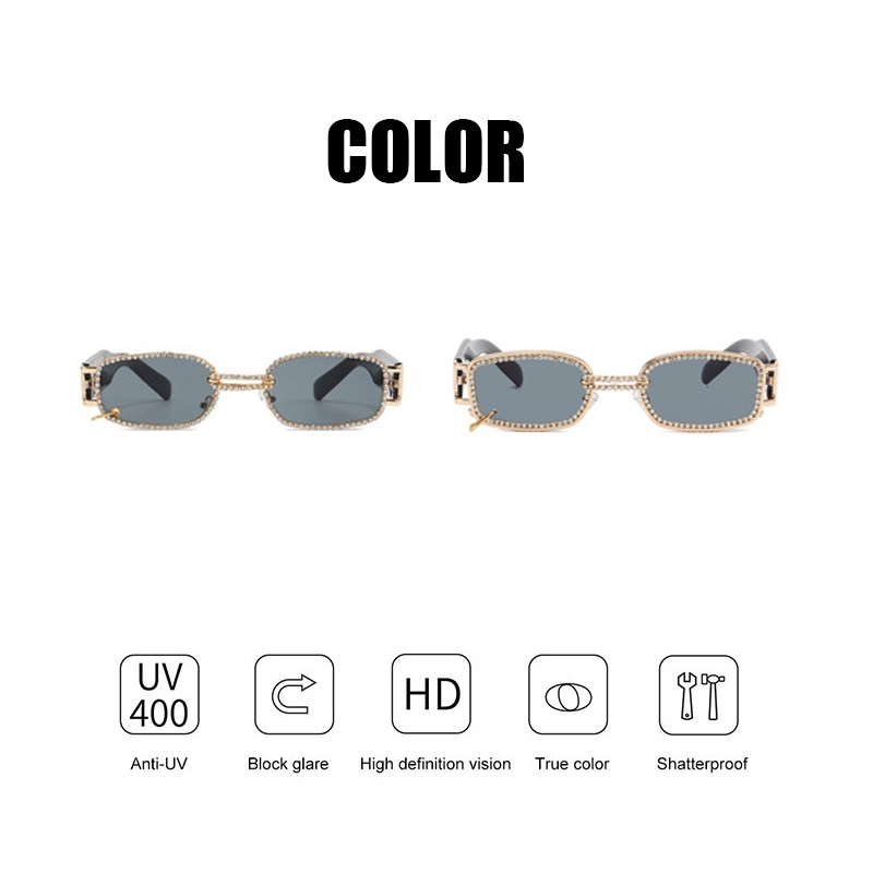 (JIUERBA) Kính Râm Hình Chữ Nhật Hai Tông Màu Đính Kim Cương Thời Trang Phương Tây