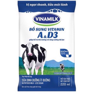 Sữa tiệt trùng Vinamilk ít đường - Túi 220ml