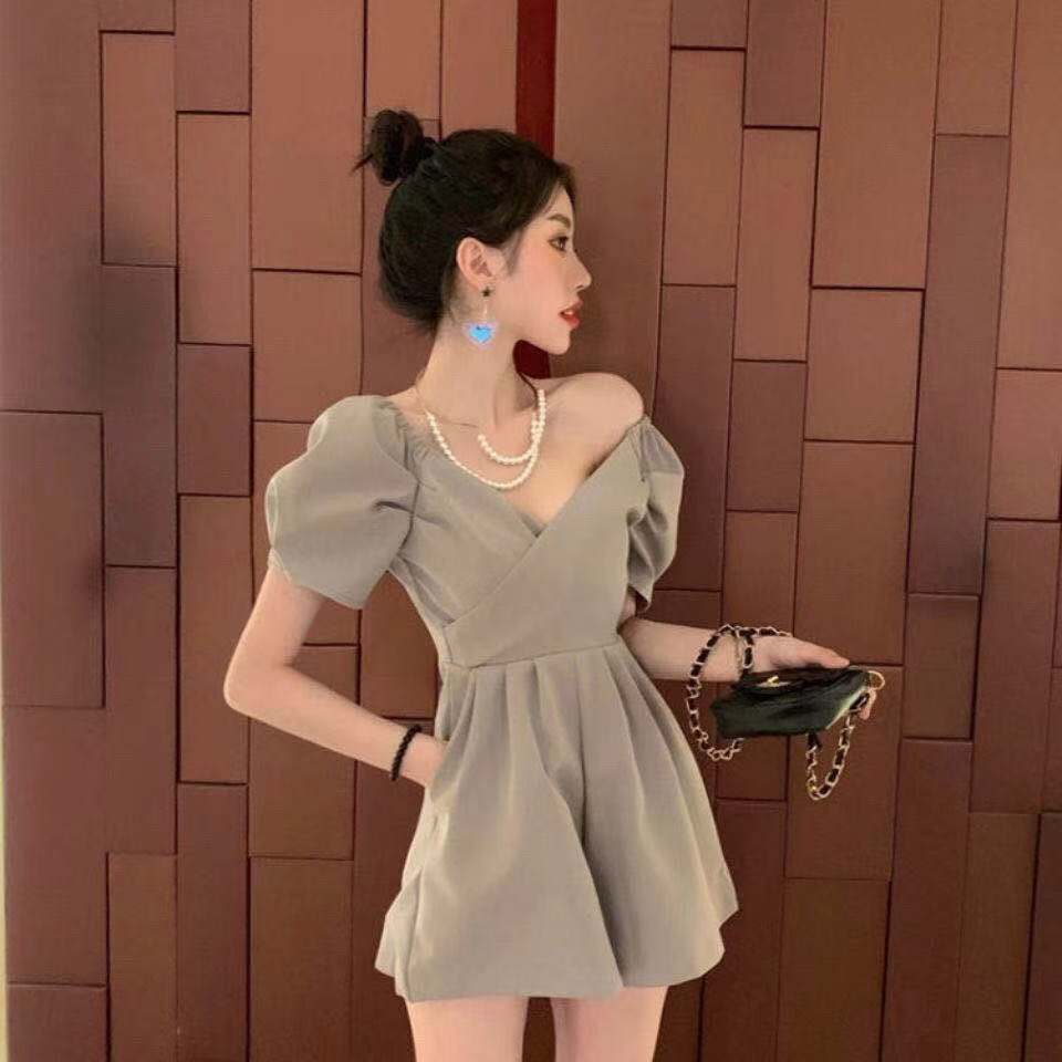 Áo liền quần tay ngắn lưng cao thiết kế xinh xắn thời trang thanh lịch 2021 cho nữ
