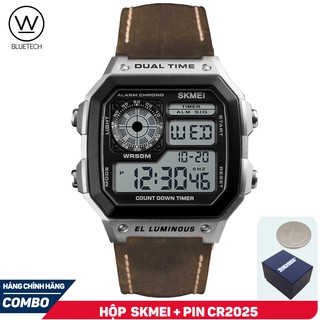 Đồng hồ Nam SKMEI 1335 điện tử bản dây da chạy 2 múi giờ - Tặng kèm Hộp và Pin