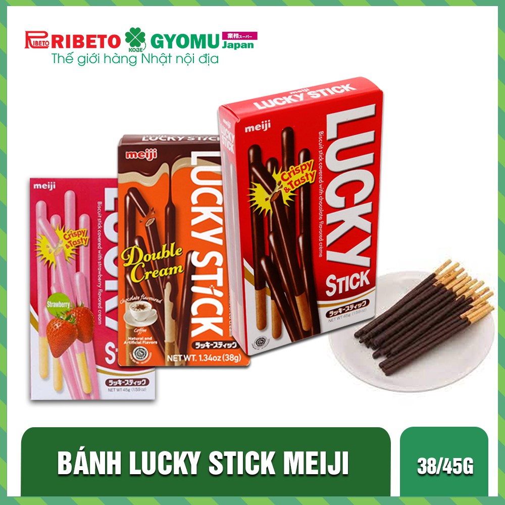 Bánh Lucky stick Meiji ( 38g - 45g ) vị Chocolate , vị chocolate và coffee , vị dâu