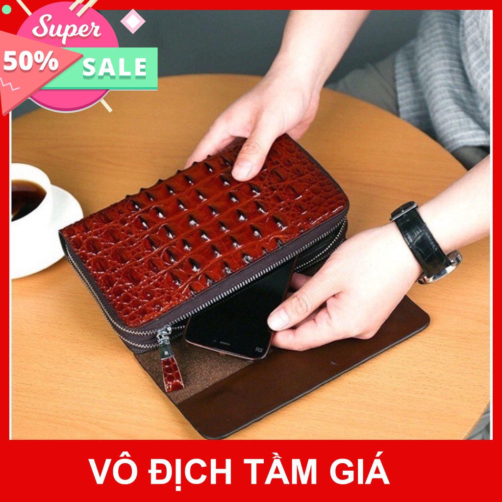 [ 100% CHẤT LƯƠNG ] Ví Cầm Tay Clutch Nam Cao Cấp Da   VÂN CÁ SẤU Mềm Đẹp Nhiều Ngăn tiện dụng