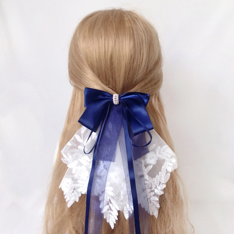 Youyo Kẹp Tóc Ngắn Đính Nơ Ruy Băng Dài Đáng Yêu Không Trơn Trang Trí Tóc