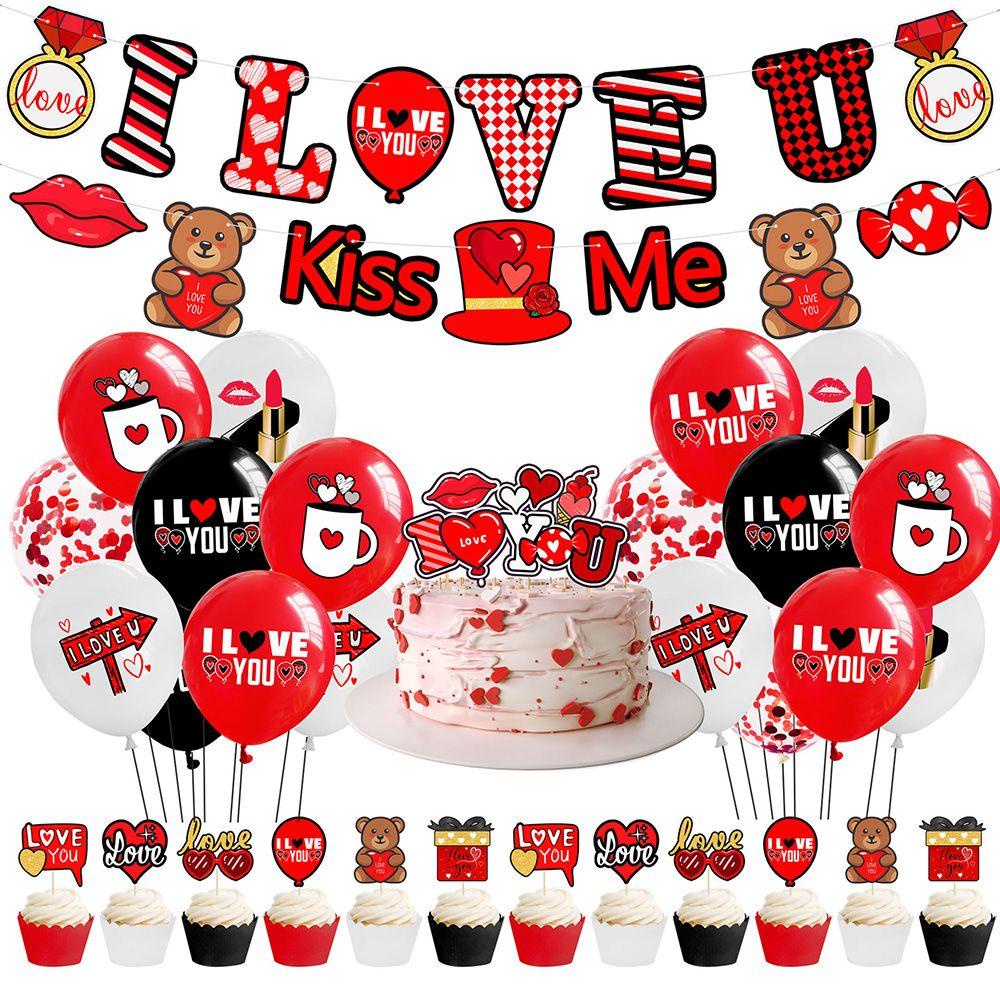 .Bộ Bong Bóng In Chữ Happy Valentine Dùng Trang Trí Bánh Kem