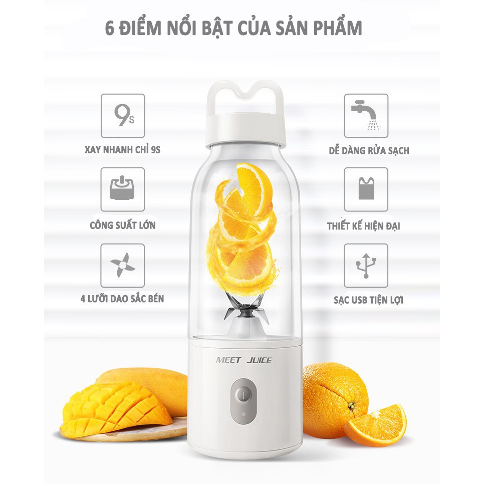 Máy xay sinh tố cầm tay meet juice  xay cực nhanh lưỡi dao 4 lưỡi chống gỉ bảo hành 6 tháng