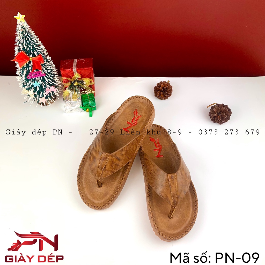 Dép nam quai kẹp/quai xỏ ngón quai ngang da bò cao cấp PN - 09