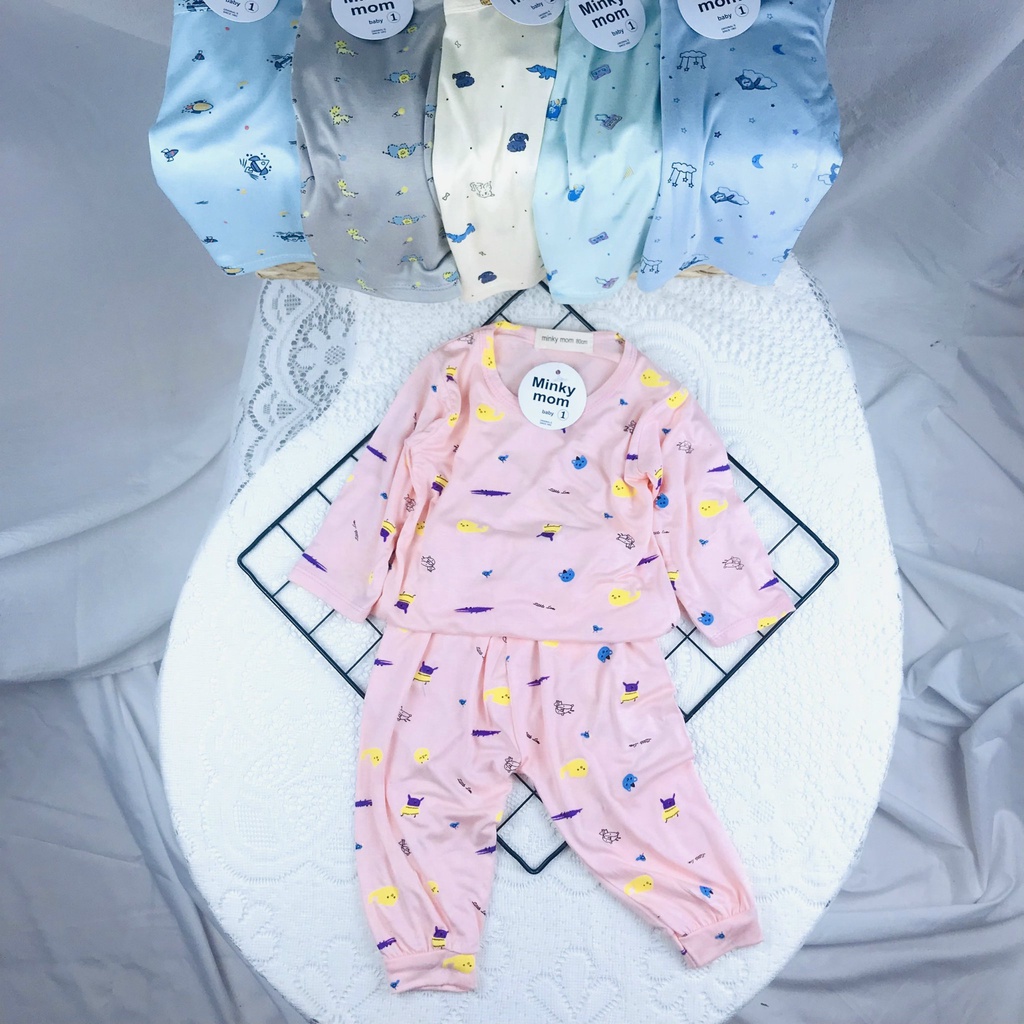 Bộ quần áo dài tay thun lạnh MINKYMOM chống muỗi thu đông cho bé đi ngủ điều hòa mùa hè cực thoải mái