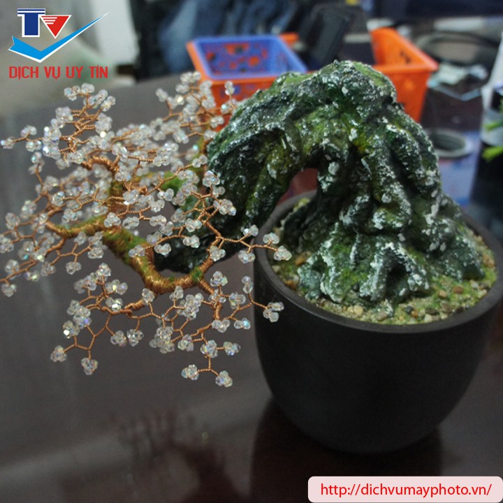 Cây cảnh bonsai hoa lá bằng đá thủy tinh đá pha lê cao cấp đẹp
