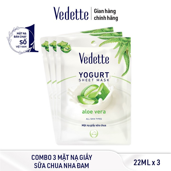 Combo 3 Mặt nạ giấy sữa chua nha đam Vedette 22ml x 3