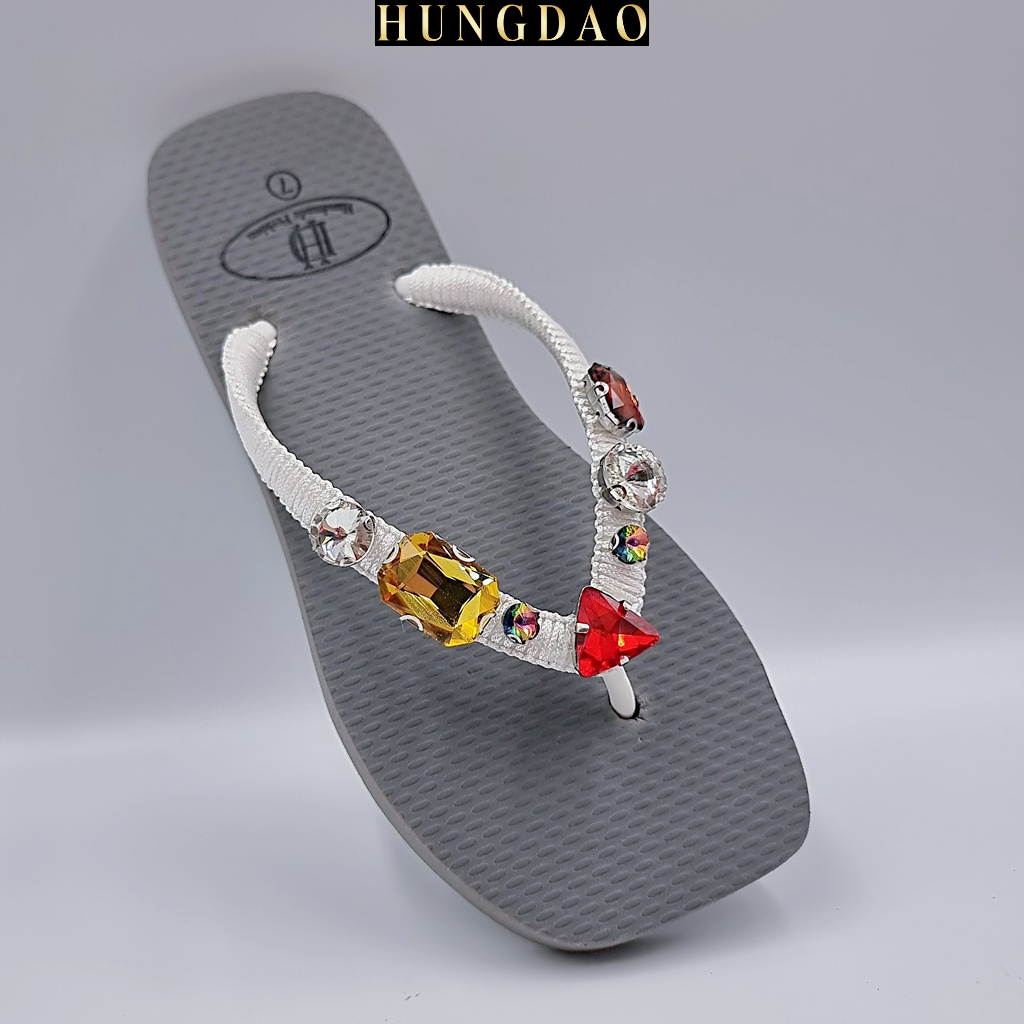 Dép đính đá nữ mũi vuông HD đính hạt đá xịn thời trang có đế chống trơn trượt đủ size nhiều màu